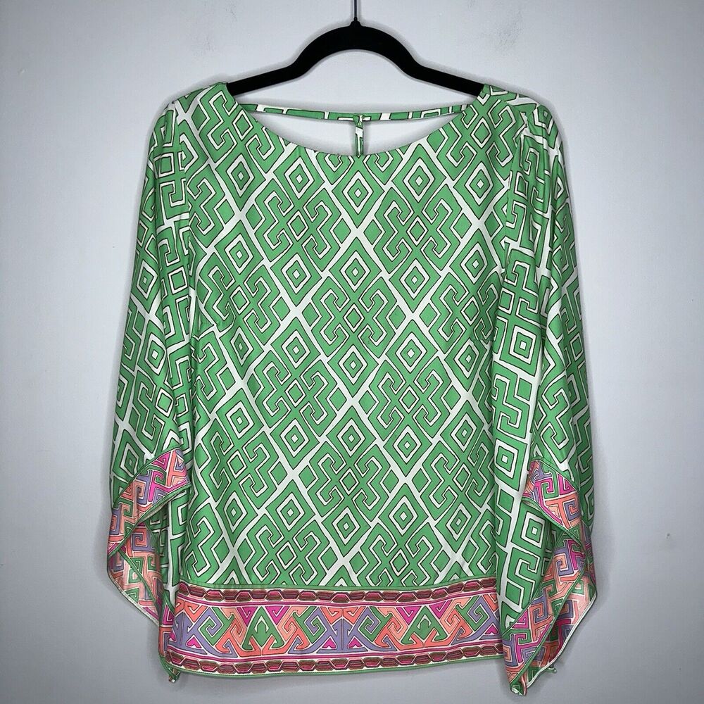 Alice & Trixie Women’s 100% Silk Geometric Print Boho Top Flowy Size Medium